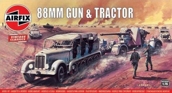 1:76 88mm Gun & Tractor Airfix Vintage Classics Model Kit: A02303V - Image 1