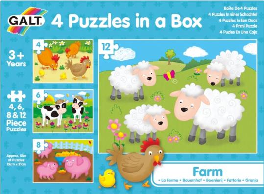 4, 6, 8, 12 Piece - Farm 4 In A Box GALT Jigsaw Puzzle - Image 1