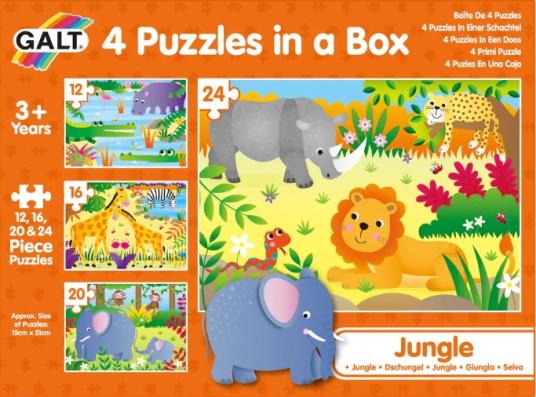 12, 16, 20, 24 Piece - Jungle 4 In A Box GALT Jigsaw Puzzle - Image 1