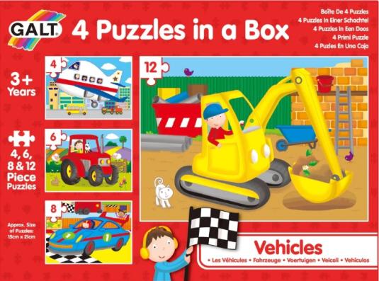 4, 6, 8, 12 Piece - Vehicles 4 In A Box GALT Jigsaw Puzzle - Image 1