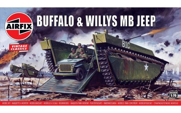 1:76 Buffalo & Willys MB Jeep Airfix Vintage Classics Model Kit: A02302V - Image 1