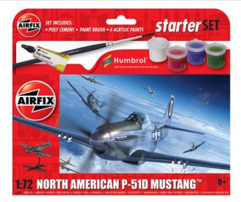 1:72 North American P-51D Mustang Starter Gift Set Airfix Model Kit: A55013 - Image 1