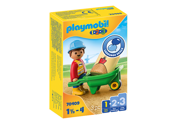 Playmobil 1 2 3... 70409 - Construction Worker With Wheelbarrow - Image 1