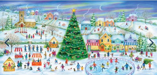 636 Piece - Skating In The Village Gibsons Jigsaw Puzzle G4060 - Image 1
